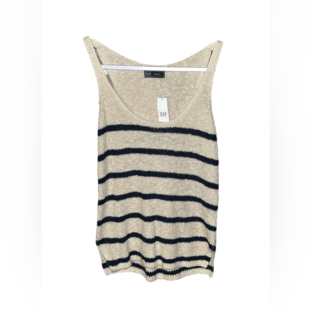 GAP Navy & Off- White Knit Striped Tank Top